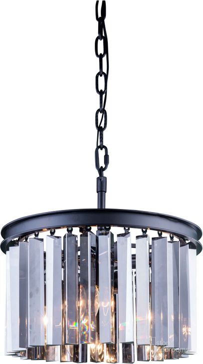 The appearance of Sydney 16 Matte Black 3 Light Pendant With Silver Shade Royal Cut Crystal Trim designed by Elegant Lighting in the glam interior design. This black piece of furniture  was selected by 1StopBedrooms from Sydney Collection to add a touch of cosiness and style into your home. Sku: 1208D16MB-SS/RC. Material: Steel. Product Type: Pendant Lighting.