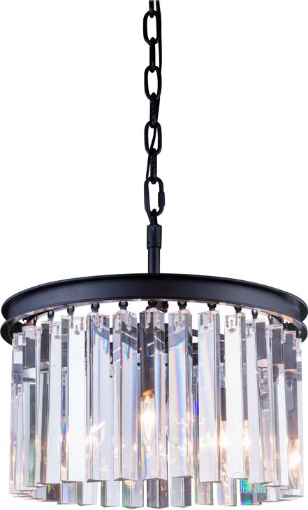 The appearance of Sydney 16 Matte Black 3 Light Pendant With Clear Royal Cut Crystal Trim designed by Elegant Lighting in the glam interior design. This black piece of furniture  was selected by 1StopBedrooms from Sydney Collection to add a touch of cosiness and style into your home. Sku: 1208D16MB/RC. Material: Steel. Product Type: Pendant Lighting.