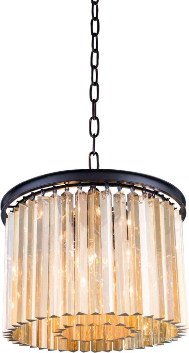 The appearance of Sydney 20 Matte Black 6 Light Pendant With Golden Teak Royal Cut Crystal Trim designed by Elegant Lighting in the glam interior design. This black piece of furniture  was selected by 1StopBedrooms from Sydney Collection to add a touch of cosiness and style into your home. Sku: 1208D20MB-GT/RC. Material: Steel. Product Type: Pendant Lighting.