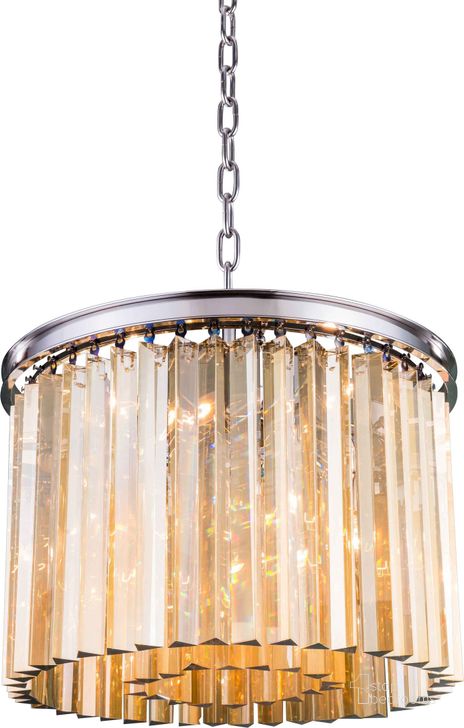 The appearance of Sydney 20 Polished nickel 6 Light Pendant With Golden Teak Royal Cut Crystal Trim designed by Elegant Lighting in the glam interior design. This silver piece of furniture  was selected by 1StopBedrooms from Sydney Collection to add a touch of cosiness and style into your home. Sku: 1208D20PN-GT/RC. Material: Steel. Product Type: Pendant Lighting.