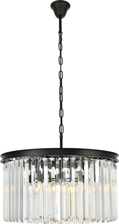 The appearance of Sydney 26" Matte Black 8 Light Chandelier With Clear Royal Cut Crystal Trim designed by Elegant Lighting in the glam interior design. This black piece of furniture  was selected by 1StopBedrooms from Sydney Collection to add a touch of cosiness and style into your home. Sku: 1208D26MB/RC. Material: Steel. Product Type: Chandelier. Image1