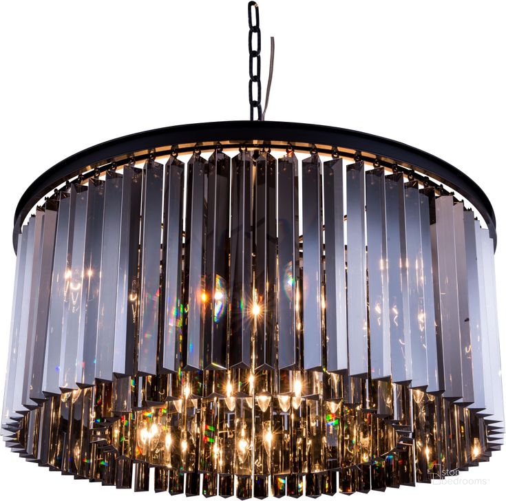 The appearance of Sydney 31.5 Matte Black 8 Light Chandelier With Silver Shade Royal Cut Crystal Trim designed by Elegant Lighting in the glam interior design. This black piece of furniture  was selected by 1StopBedrooms from Sydney Collection to add a touch of cosiness and style into your home. Sku: 1208D31MB-SS/RC. Material: Steel. Product Type: Chandelier.