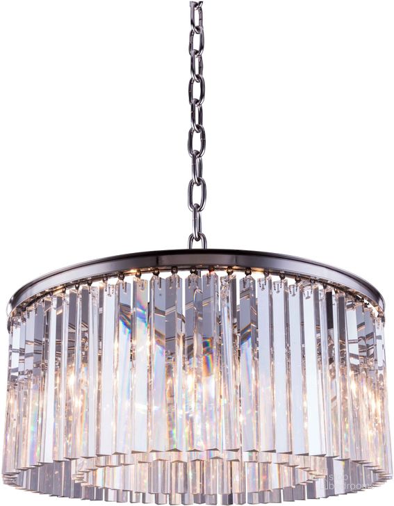 The appearance of Sydney 31.5 Polished nickel 8 Light Chandelier With Clear Royal Cut Crystal Trim designed by Elegant Lighting in the glam interior design. This silver piece of furniture  was selected by 1StopBedrooms from Sydney Collection to add a touch of cosiness and style into your home. Sku: 1208D31PN/RC. Material: Steel. Product Type: Chandelier.