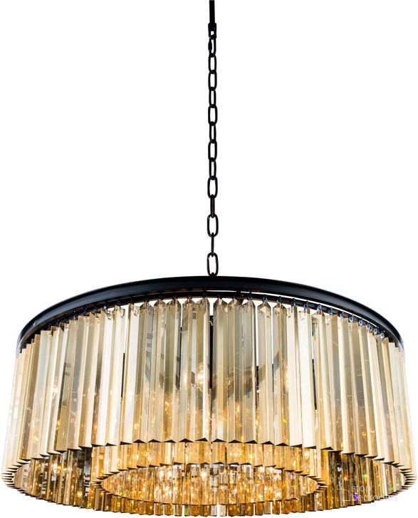The appearance of Sydney 43.5 Matte Black 10 Light Chandelier With Golden Teak Royal Cut Crystal Trim designed by Elegant Lighting in the transitional interior design. This black piece of furniture  was selected by 1StopBedrooms from Sydney Collection to add a touch of cosiness and style into your home. Sku: 1208G43MB-GT/RC. Material: Steel. Product Type: Chandelier.