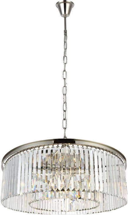 The appearance of Sydney 43.5" Polished nickel 10 Light Chandelier With Clear Royal Cut Crystal Trim designed by Elegant Lighting in the transitional interior design. This silver piece of furniture  was selected by 1StopBedrooms from Sydney Collection to add a touch of cosiness and style into your home. Sku: 1208G43PN/RC. Material: Steel. Product Type: Chandelier. Image1