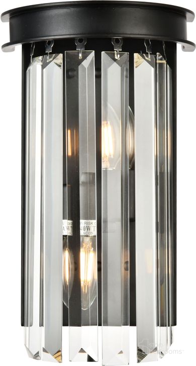 The appearance of Sydney 8" Matte Black 2 Light Wall Sconce With Clear Royal Cut Crystal Trim designed by Elegant Lighting in the transitional interior design. This black piece of furniture  was selected by 1StopBedrooms from Sydney Collection to add a touch of cosiness and style into your home. Sku: 1208W8MB/RC. Material: Steel. Product Type: Wall Sconce. Image1