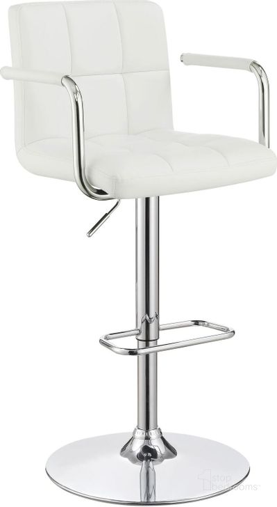 The appearance of 121097 Bar Stool designed by Coaster in the modern / contemporary interior design. This chrome piece of furniture  was selected by 1StopBedrooms from White Collection to add a touch of cosiness and style into your home. Sku: 121097. Product Type: Barstool. Material: Vinyl. Image1