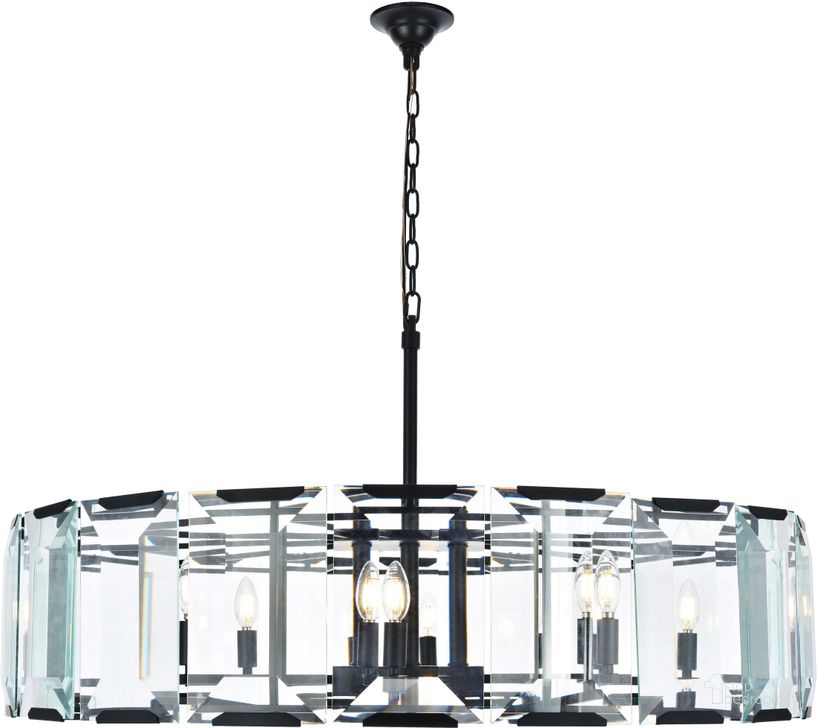 The appearance of Monaco 43 Flat Matte Black 10 Light Chandelier Glass Crystal Trim designed by Elegant Lighting in the transitional interior design. This black piece of furniture  was selected by 1StopBedrooms from Monaco Collection to add a touch of cosiness and style into your home. Sku: 1211D43FB. Material: Glass. Product Type: Chandelier.