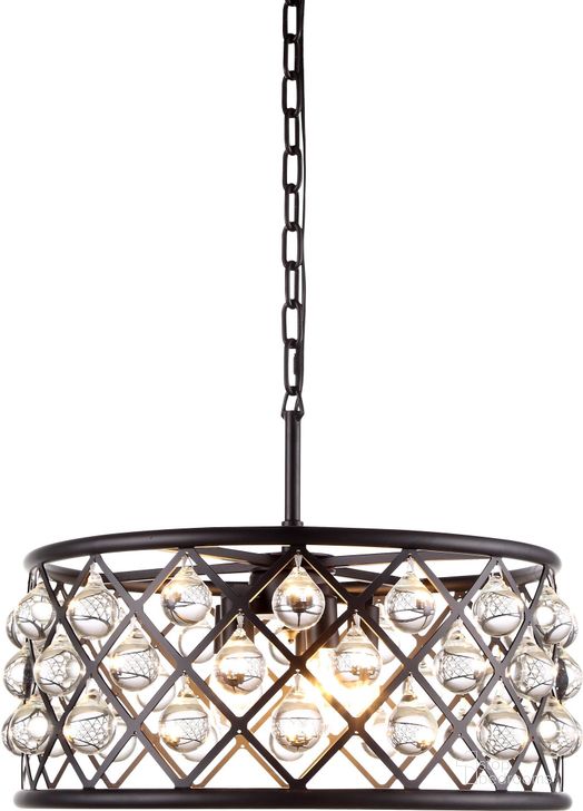 The appearance of Madison 20 Matte Black 5 Light Pendant Royal Cut Crystal Trim designed by Elegant Lighting in the transitional interior design. This black piece of furniture  was selected by 1StopBedrooms from Madison Collection to add a touch of cosiness and style into your home. Sku: 1213D20MB/RC. Material: Steel. Product Type: Pendant Lighting.