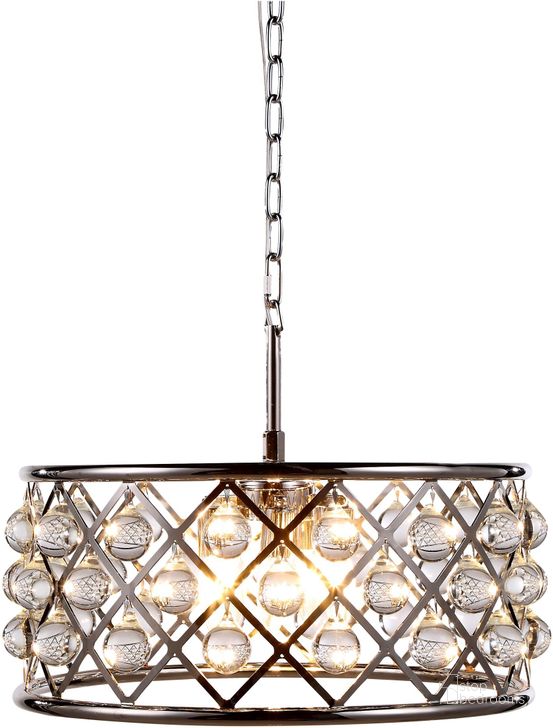 The appearance of Madison 20 Polished Nickel 5 Light Pendant Royal Cut Crystal Trim designed by Elegant Lighting in the transitional interior design. This silver piece of furniture  was selected by 1StopBedrooms from Madison Collection to add a touch of cosiness and style into your home. Sku: 1213D20PN/RC. Material: Steel. Product Type: Pendant Lighting.