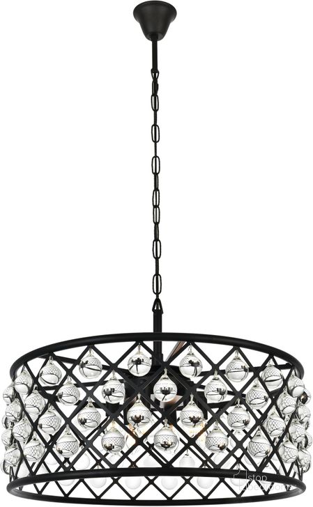 The appearance of Madison 25" Matte Black 6 Light Chandelier Royal Cut Crystal Trim designed by Elegant Lighting in the transitional interior design. This black piece of furniture  was selected by 1StopBedrooms from Madison Collection to add a touch of cosiness and style into your home. Sku: 1213D25MB/RC. Material: Steel. Product Type: Chandelier. Image1