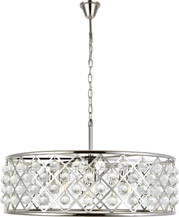 The appearance of Madison 32" Polished Nickel 8 Light Chandelier Royal Cut Crystal Trim designed by Elegant Lighting in the transitional interior design. This silver piece of furniture  was selected by 1StopBedrooms from Madison Collection to add a touch of cosiness and style into your home. Sku: 1213D32PN/RC. Material: Steel. Product Type: Chandelier. Image1