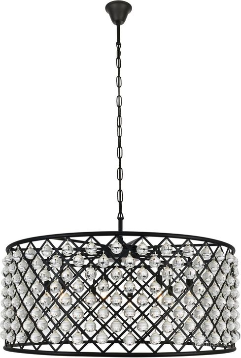 The appearance of Madison 43.5" Matte Black 10 Light Chandelier Royal Cut Crystal Trim designed by Elegant Lighting in the transitional interior design. This black piece of furniture  was selected by 1StopBedrooms from Madison Collection to add a touch of cosiness and style into your home. Sku: 1213G43MB/RC. Material: Steel. Product Type: Chandelier. Image1