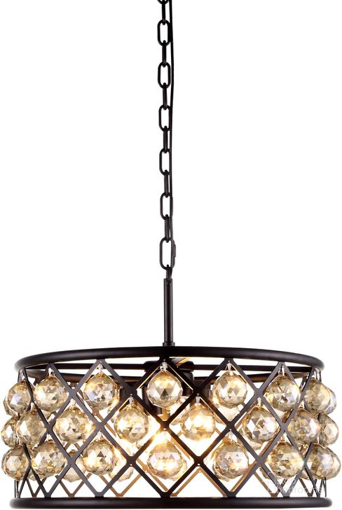 The appearance of Madison 20 Matte Black 5 Light Chandelier With Golden Teak Royal Cut Crystal Trim designed by Elegant Lighting in the transitional interior design. This black piece of furniture  was selected by 1StopBedrooms from Madison Collection to add a touch of cosiness and style into your home. Sku: 1214D20MB-GT/RC. Material: Steel. Product Type: Chandelier.