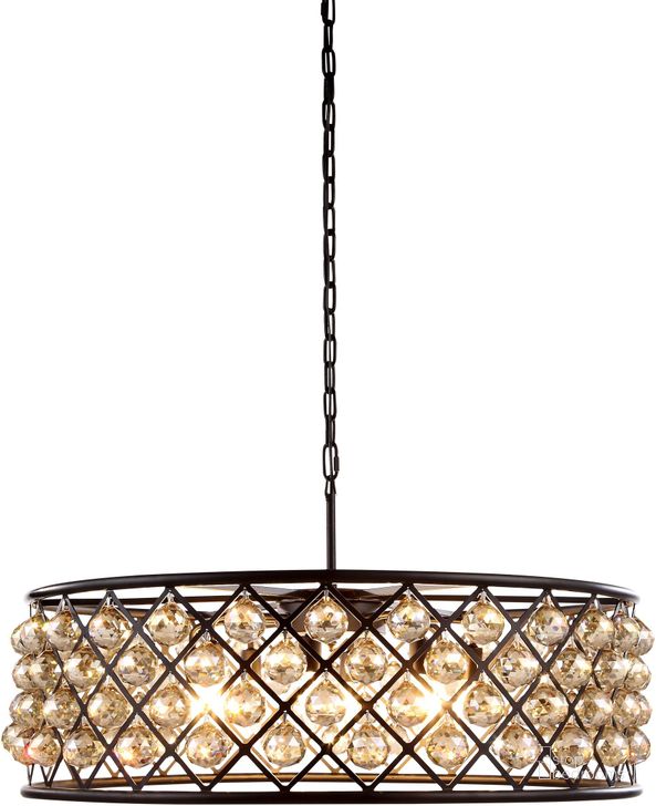 The appearance of Madison 32 Matte Black 8 Light Chandelier With Golden Teak Royal Cut Crystal Trim designed by Elegant Lighting in the transitional interior design. This black piece of furniture  was selected by 1StopBedrooms from Madison Collection to add a touch of cosiness and style into your home. Sku: 1214D32MB-GT/RC. Material: Steel. Product Type: Chandelier.