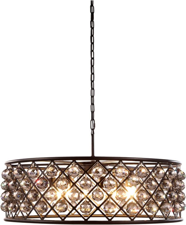 The appearance of Madison 32 Matte Black 8 Light Chandelier With Silver Shade Royal Cut Crystal Trim designed by Elegant Lighting in the transitional interior design. This black piece of furniture  was selected by 1StopBedrooms from Madison Collection to add a touch of cosiness and style into your home. Sku: 1214D32MB-SS/RC. Material: Steel. Product Type: Chandelier.
