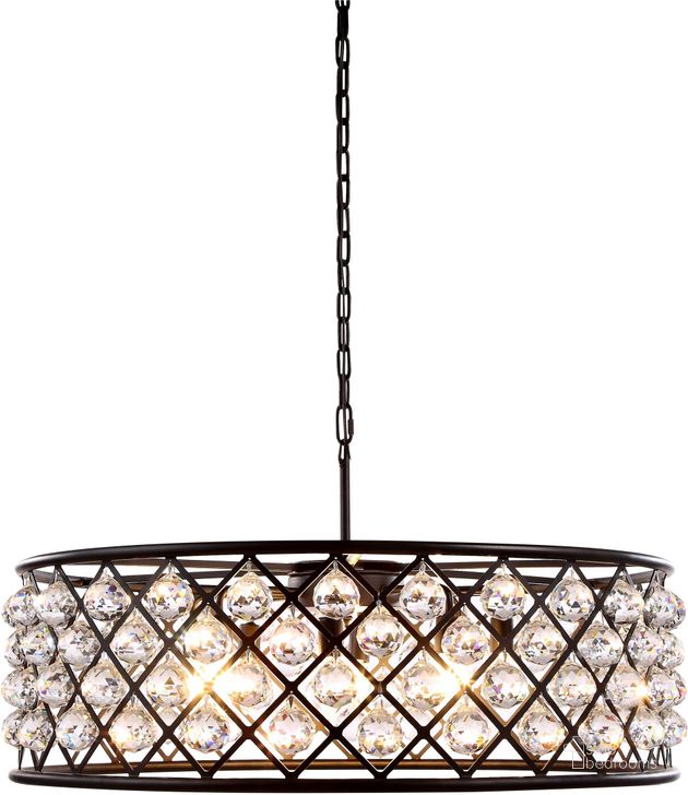 The appearance of Madison 32 Matte Black 8 Light Chandelier With Clear Royal Cut Crystal Trim designed by Elegant Lighting in the transitional interior design. This black piece of furniture  was selected by 1StopBedrooms from Madison Collection to add a touch of cosiness and style into your home. Sku: 1214D32MB/RC. Material: Steel. Product Type: Chandelier.