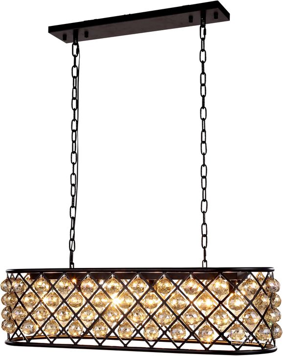 The appearance of Madison 13 Matte Black 6 Light Chandelier With Golden Teak Royal Cut Crystal Trim designed by Elegant Lighting in the transitional interior design. This black piece of furniture  was selected by 1StopBedrooms from Madison Collection to add a touch of cosiness and style into your home. Sku: 1216G40MB-GT/RC. Material: Steel. Product Type: Chandelier.