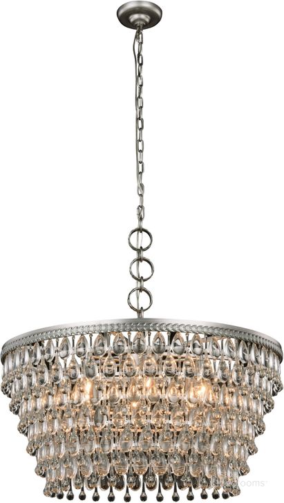 The appearance of Nordic 28 Antique Silver 6 Light Chandelier Royal Cut Crystal Trim designed by Elegant Lighting in the glam interior design. This silver piece of furniture  was selected by 1StopBedrooms from Nordic Collection to add a touch of cosiness and style into your home. Sku: 1219D28AS/RC. Product Type: Chandelier. Material: Crystal.