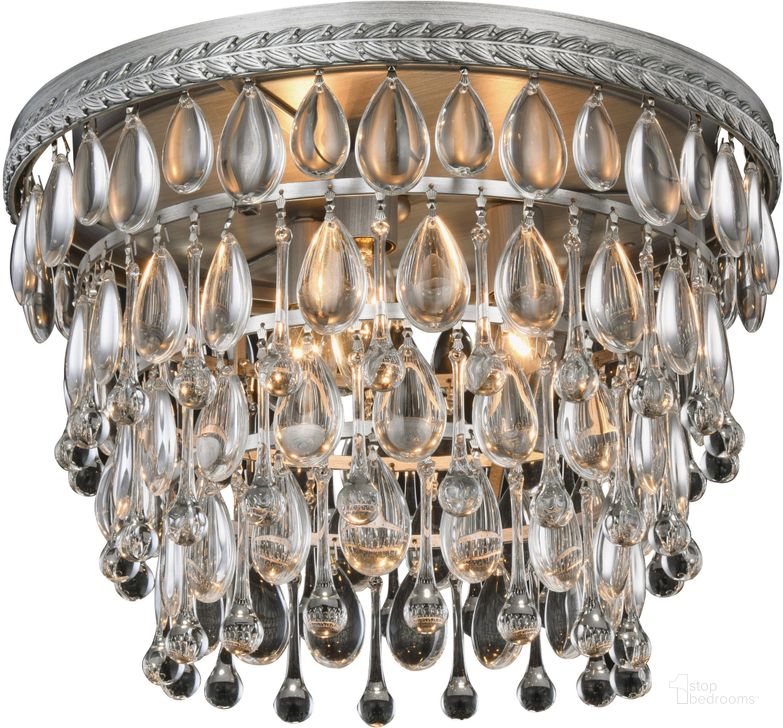 The appearance of Nordic 15 Antique Silver 3 Light Flush Mount Royal Cut Crystal Trim designed by Elegant Lighting in the glam interior design. This silver piece of furniture  was selected by 1StopBedrooms from Nordic Collection to add a touch of cosiness and style into your home. Sku: 1219F15AS/RC. Product Type: Flush Mount. Material: Crystal.
