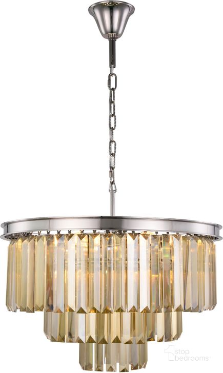 The appearance of Sydney 26 Polished nickel 9 Light Chandelier With Golden Royal Cut Crystal Trim designed by Elegant Lighting in the modern / contemporary interior design. This silver piece of furniture  was selected by 1StopBedrooms from Sydney Collection to add a touch of cosiness and style into your home. Sku: 1231D26PN-GT/RC. Material: Steel. Product Type: Chandelier.