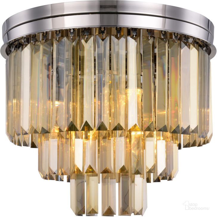 The appearance of Sydney 20 Polished nickel 9 Light Flush Mount With Golden Royal Cut Crystal Trim designed by Elegant Lighting in the modern / contemporary interior design. This gold piece of furniture  was selected by 1StopBedrooms from Sydney Collection to add a touch of cosiness and style into your home. Sku: 1231F20PN-GT/RC. Material: Steel. Product Type: Flush Mount.