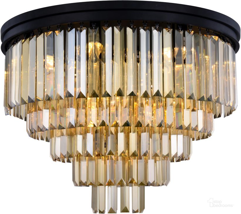 The appearance of Sydney 32 Matte Black 17 Light Flush Mount With Golden Royal Cut Crystal Trim designed by Elegant Lighting in the modern / contemporary interior design. This black piece of furniture  was selected by 1StopBedrooms from Sydney Collection to add a touch of cosiness and style into your home. Sku: 1231F32MB-GT/RC. Material: Steel. Product Type: Flush Mount.