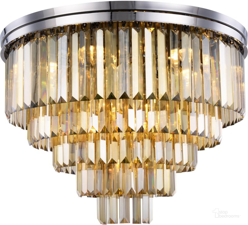 The appearance of Sydney 32 Polished nickel 17 Light Flush Mount With Golden Royal Cut Crystal Trim designed by Elegant Lighting in the modern / contemporary interior design. This silver piece of furniture  was selected by 1StopBedrooms from Sydney Collection to add a touch of cosiness and style into your home. Sku: 1231F32PN-GT/RC. Material: Steel. Product Type: Flush Mount.
