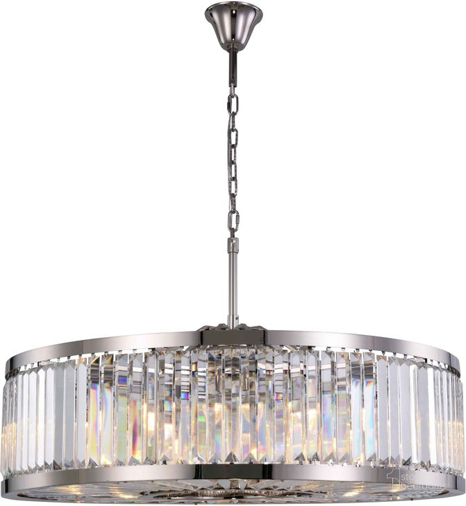 The appearance of Chelsea 43.5 Polished nickel 10 Light Chandelier With Clear Shade Royal Cut Crystal Trim designed by Elegant Lighting in the modern / contemporary interior design. This clear piece of furniture  was selected by 1StopBedrooms from Chelsea Collection to add a touch of cosiness and style into your home. Sku: 1233G43PN/RC. Material: Steel. Product Type: Chandelier.