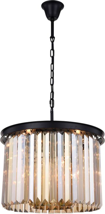 The appearance of Sydney 20 Matte Black 6 Light Pendant With Golden Royal Cut Crystal Trim designed by Elegant Lighting in the modern / contemporary interior design. This black piece of furniture  was selected by 1StopBedrooms from Sydney Collection to add a touch of cosiness and style into your home. Sku: 1238D20MB-GT/RC. Material: Steel. Product Type: Pendant Lighting.