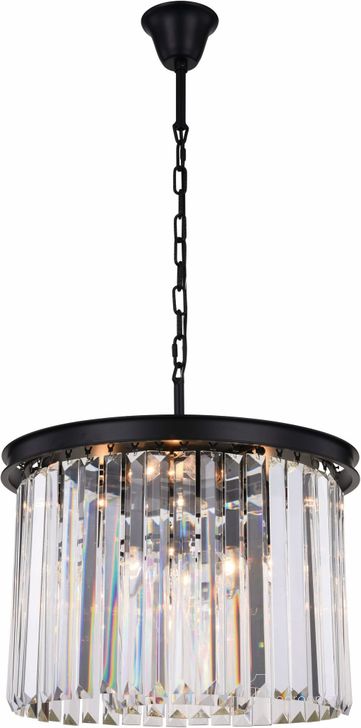 The appearance of Sydney 20 Matte Black 6 Light Pendant With Clear Shade Royal Cut Crystal Trim designed by Elegant Lighting in the modern / contemporary interior design. This black piece of furniture  was selected by 1StopBedrooms from Sydney Collection to add a touch of cosiness and style into your home. Sku: 1238D20MB/RC. Material: Steel. Product Type: Pendant Lighting.