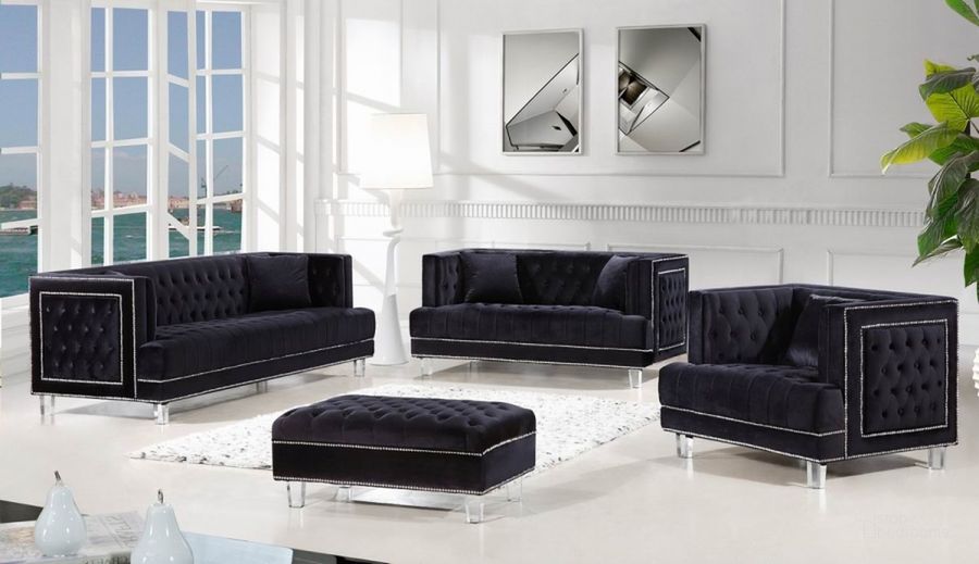 The appearance of Meridian Lucas 2 Piece Living Room Set in Black designed by Meridian in the modern / contemporary interior design. This black piece of furniture  was selected by 1StopBedrooms from Lucas Collection to add a touch of cosiness and style into your home. Sku: 609BL-S;609BL-L. Material: Upholstered. Product Type: Living Room Set. Image1