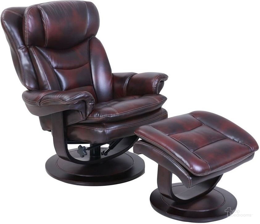 The appearance of Roscoe Recliner w/ Ottoman (Mahogany) designed by BarcaLounger in the modern / contemporary interior design. This mahogany piece of furniture  was selected by 1StopBedrooms from Roscoe Collection to add a touch of cosiness and style into your home. Sku: 158039360587. Material: Leather. Product Type: Recliner. Image1