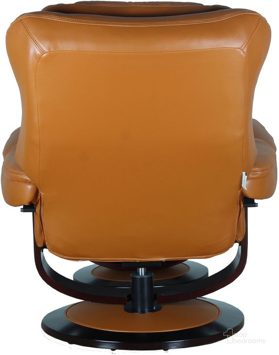 The appearance of 15-8039 Roscoe Swivel Pedestal Recliner With Ottoman In Roman Orange designed by BarcaLounger in the transitional interior design. This orange piece of furniture  was selected by 1StopBedrooms from Roscoe Collection to add a touch of cosiness and style into your home. Sku: 158039376038. Product Type: Recliner. Material: Leather Match. Image1