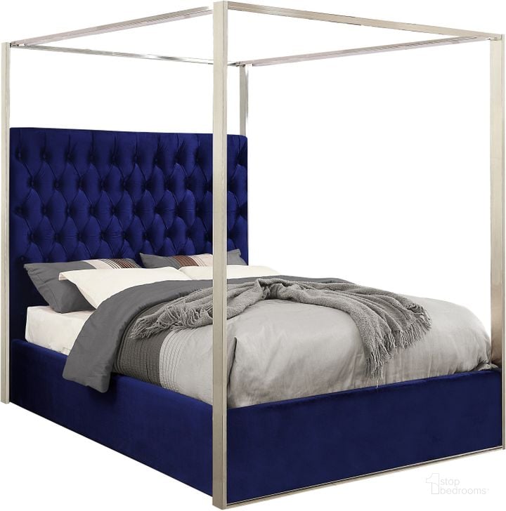 The appearance of Meridian Porter Navy Velvet King Bed designed by Meridian in the modern / contemporary interior design. This navy velvet piece of furniture  was selected by 1StopBedrooms from Porter Collection to add a touch of cosiness and style into your home. Sku: PorterNavy-K-1;PorterNavy-K-2. Bed Type: Platform Bed. Product Type: Platform Bed. Bed Size: King. Material: Velvet. Image1