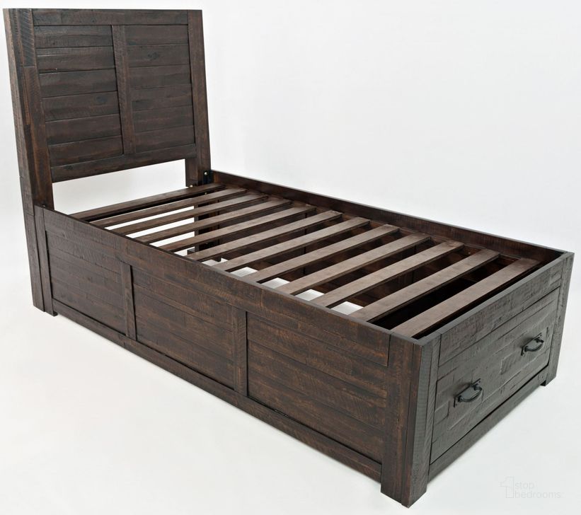 The appearance of Jackson Lodge Subtle Twin Storage Bed designed by Jofran in the modern / contemporary interior design. This brown piece of furniture  was selected by 1StopBedrooms from Jackson Collection to add a touch of cosiness and style into your home. Sku: 1605-656667KT. Bed Type: Storage Bed. Material: Wood. Product Type: Storage Bed. Bed Size: Twin. Image1