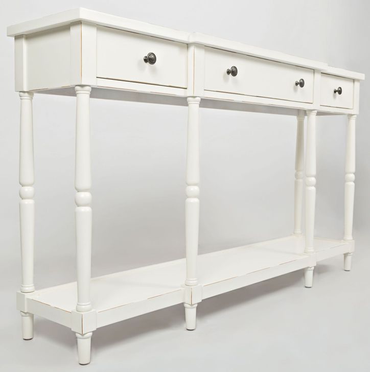 The appearance of Stately Home 60" Antique White Console designed by Jofran in the transitional interior design. This white piece of furniture  was selected by 1StopBedrooms from Stately Home Collection to add a touch of cosiness and style into your home. Sku: 1630-60. Material: Wood. Product Type: TV Console. Image1