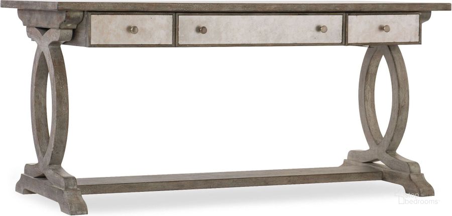 The appearance of Rustic Glam Light Wood Trestle Desk designed by Hooker in the traditional interior design. This brown piece of furniture  was selected by 1StopBedrooms from Rustic Collection to add a touch of cosiness and style into your home. Sku: 1641-10459-LTWD. Material: Wood. Product Type: Desk. Image1