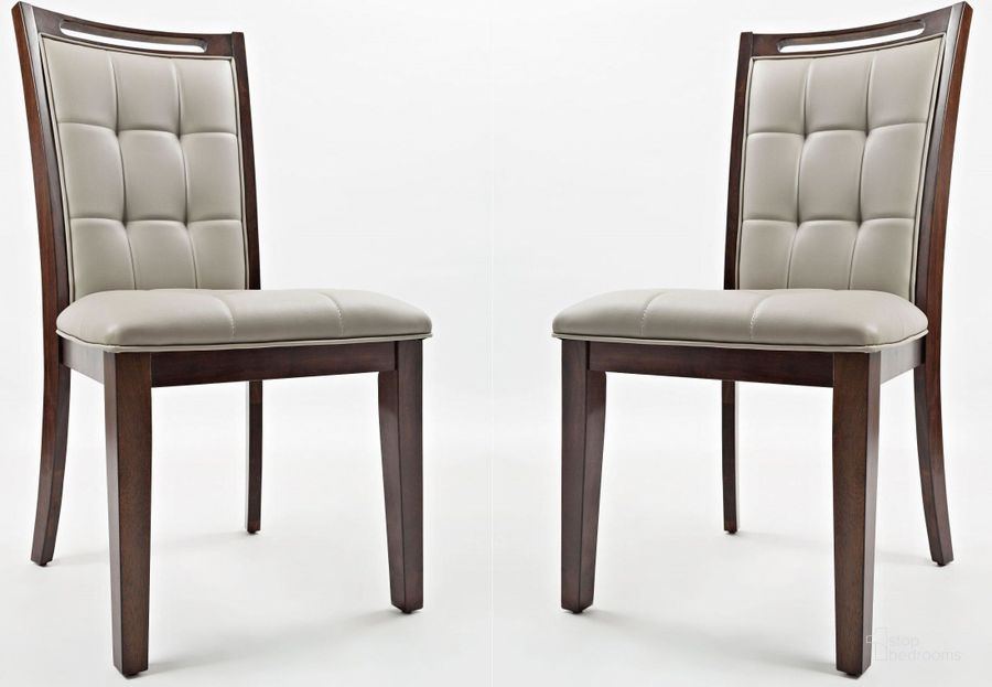 The appearance of Manchester Upholstered Dining Chair Set of 2 designed by Jofran in the transitional interior design. This gray piece of furniture  was selected by 1StopBedrooms from Manchester Collection to add a touch of cosiness and style into your home. Sku: 1672-385KD. Material: Leather. Product Type: Dining Chair. Image1