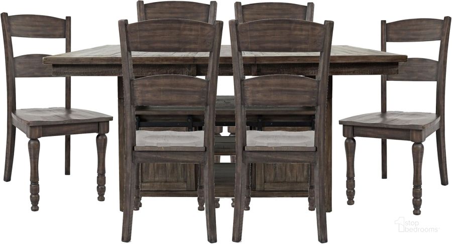 The appearance of Madison County Barnwood Extendable Adjustable Dining Room Set designed by Jofran in the rustic / southwestern interior design. This brown piece of furniture  was selected by 1StopBedrooms from Madison County Collection to add a touch of cosiness and style into your home. Sku: 1700-72TBKT;1700-401KD. Table Base Style: Pedestal. Product Type: Dining Room Set. Table Top Shape: Rectangular. Material: Pine.