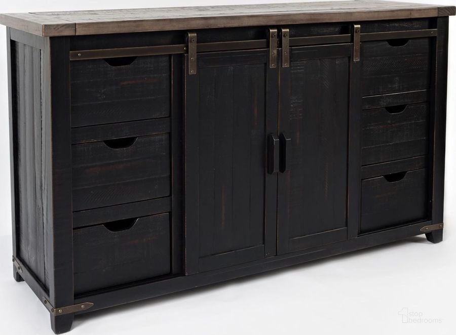 The appearance of Madison County Vintage Black 60" Barn Door Server designed by Jofran in the traditional interior design. This black piece of furniture  was selected by 1StopBedrooms from Madison County Collection to add a touch of cosiness and style into your home. Sku: 1702-35. Product Type: Buffets, Sideboards and Server. Material: Pine. Image1