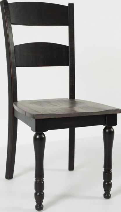 The appearance of Madison County Vintage Black Ladderback Side Chair Set Of 2 designed by Jofran in the traditional interior design. This black piece of furniture  was selected by 1StopBedrooms from Madison County Collection to add a touch of cosiness and style into your home. Sku: 1702-401KD. Product Type: Dining Chair. Material: Pine. Image1