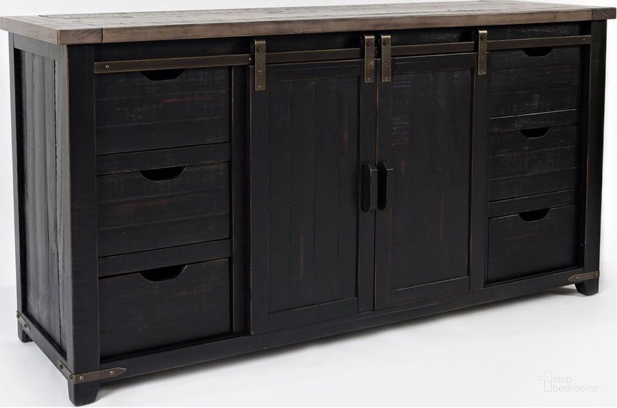 The appearance of Madison County Vintage Black 70" Barn Door Server designed by Jofran in the traditional interior design. This black piece of furniture  was selected by 1StopBedrooms from Madison County Collection to add a touch of cosiness and style into your home. Sku: 1702-70. Product Type: Buffets, Sideboards and Server. Material: Pine. Image1