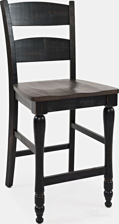 The appearance of Madison County Vintage Black Ladderback Counter Stool Set Of 2 designed by Jofran in the traditional interior design. This black piece of furniture  was selected by 1StopBedrooms from Madison County Collection to add a touch of cosiness and style into your home. Sku: 1702-BS401KD. Product Type: Barstool. Material: Pine. Image1