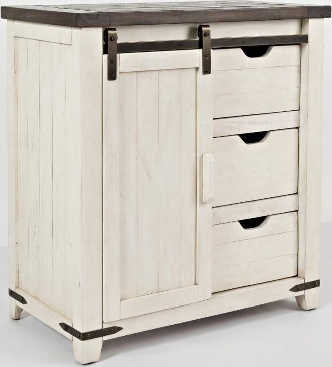 The appearance of Madison County Vintage White 32" Barn Door Accent Cabinet designed by Jofran in the transitional interior design. This white piece of furniture  was selected by 1StopBedrooms from Madison County Collection to add a touch of cosiness and style into your home. Sku: 1706-32. Product Type: Accent Chest. Material: Pine. Image1