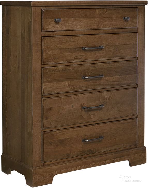 The appearance of Cool Rustic Amber 5 Drawer Chest designed by Artisan & Post in the rustic / southwestern interior design. This rustic brown piece of furniture  was selected by 1StopBedrooms from Cool Rustic Collection to add a touch of cosiness and style into your home. Sku: 174-115. Product Type: Chest. Image1