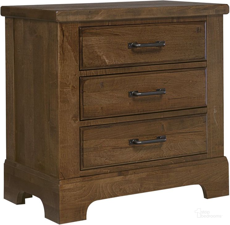 The appearance of Cool Rustic Amber 3 Drawer Nightstand designed by Artisan & Post in the rustic / southwestern interior design. This rustic brown piece of furniture  was selected by 1StopBedrooms from Cool Rustic Collection to add a touch of cosiness and style into your home. Sku: 174-227. Product Type: Nightstand. Image1