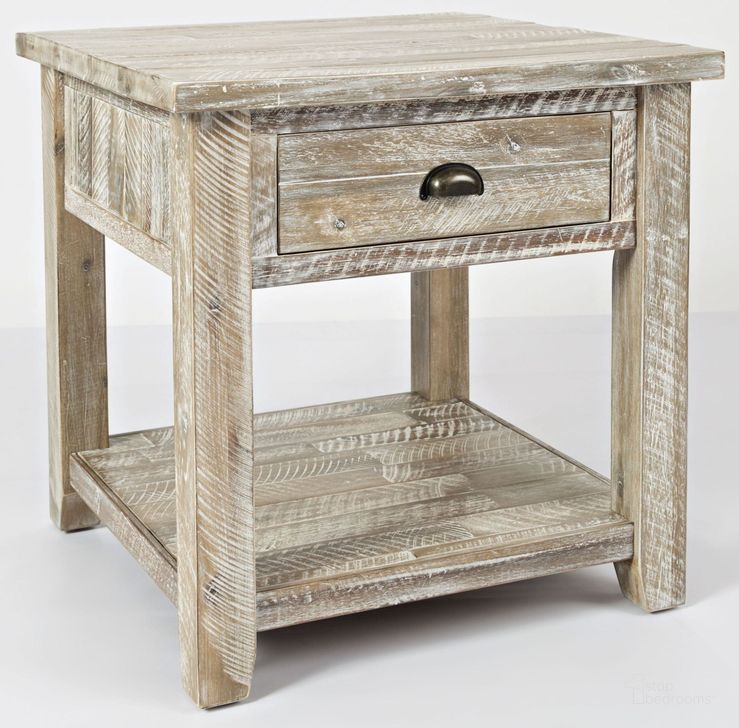 The appearance of Artisans Craft Washed Grey End Table designed by Jofran in the transitional interior design. This off white piece of furniture  was selected by 1StopBedrooms from Artisan'S Craft Collection to add a touch of cosiness and style into your home. Sku: 1743-3. Table Top Shape: Square. Material: Wood. Product Type: End Table. Image1