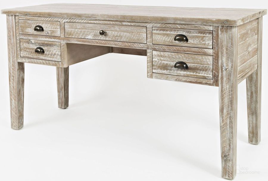 The appearance of Artisans Craft Washed Gray 5 Drawer Desk designed by Jofran in the transitional interior design. This cream piece of furniture  was selected by 1StopBedrooms from Artisan'S Craft Collection to add a touch of cosiness and style into your home. Sku: 1743-58. Material: Wood. Product Type: Writing Desk. Image1