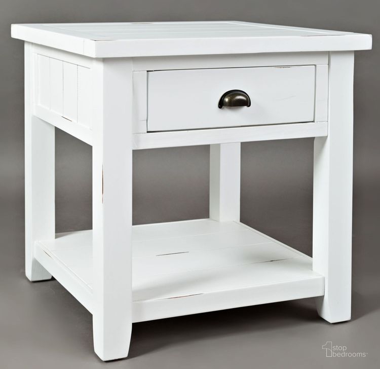 The appearance of Artisans Craft Weathered White End Table designed by Jofran in the transitional interior design. This white piece of furniture  was selected by 1StopBedrooms from Artisan'S Craft Collection to add a touch of cosiness and style into your home. Sku: 1744-3. Table Top Shape: Square. Material: Wood. Product Type: End Table. Image1